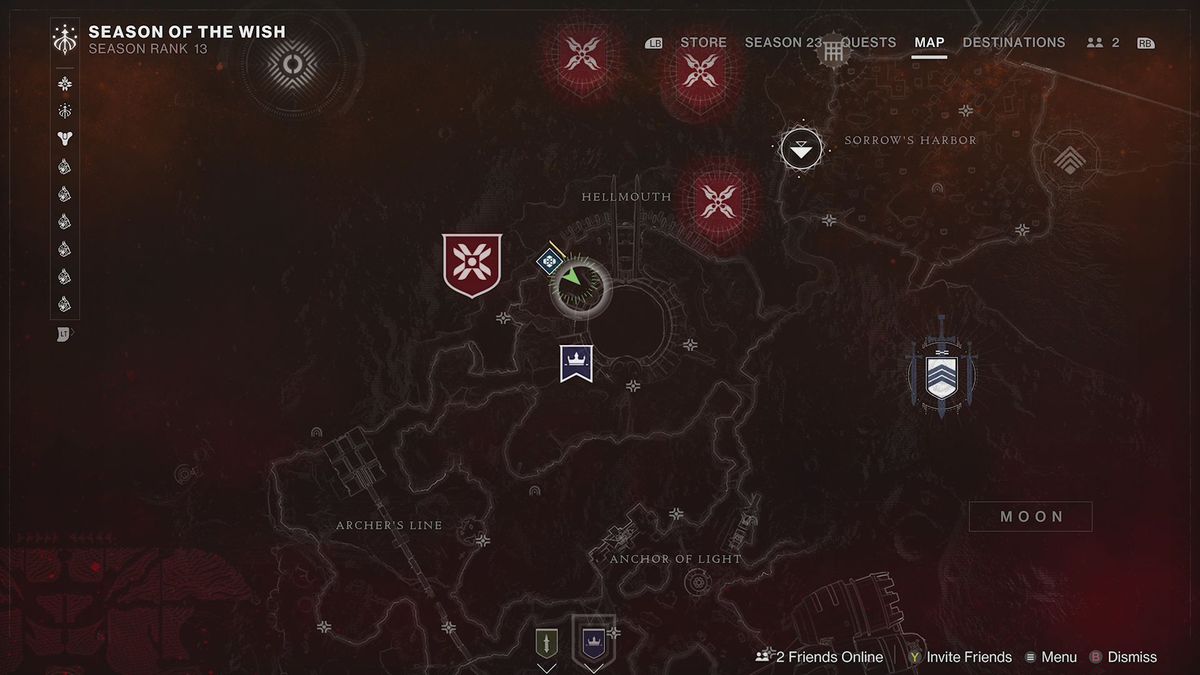 La carte de destination de la Lune dans Destiny 2