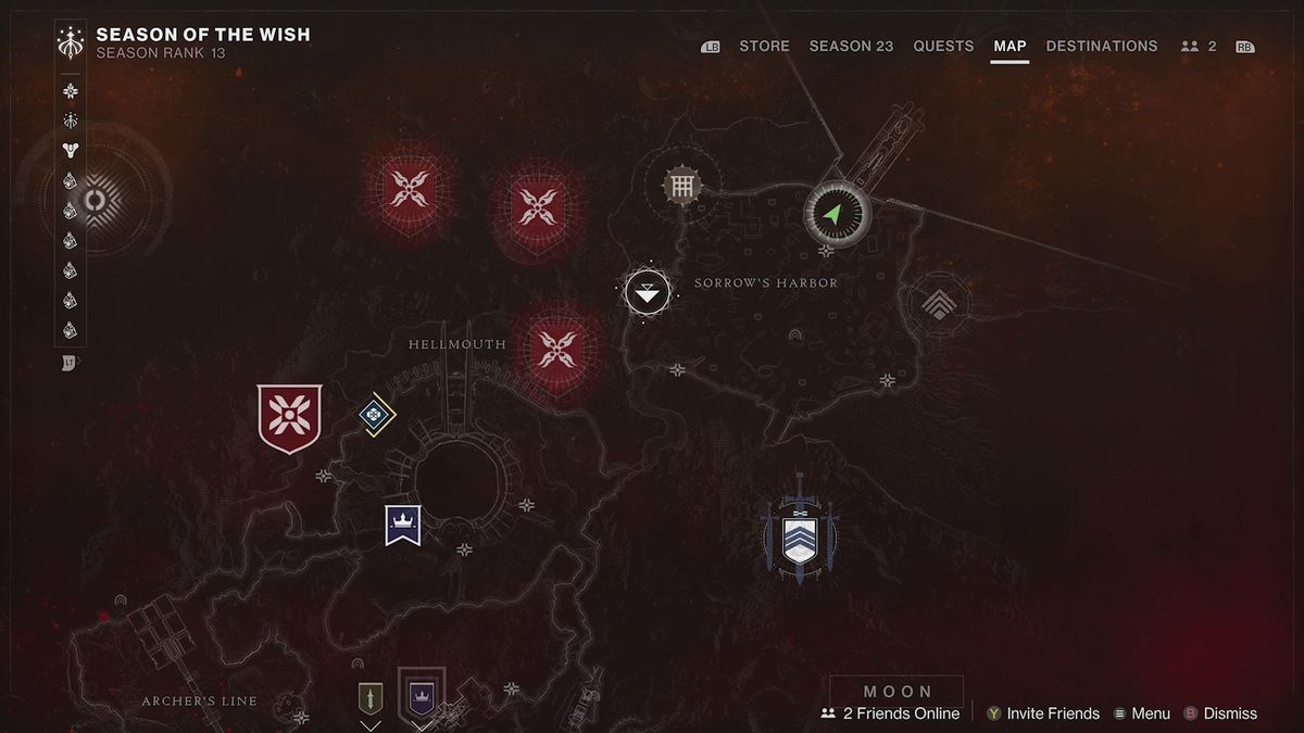 La carte de destination de la Lune dans Destiny 2