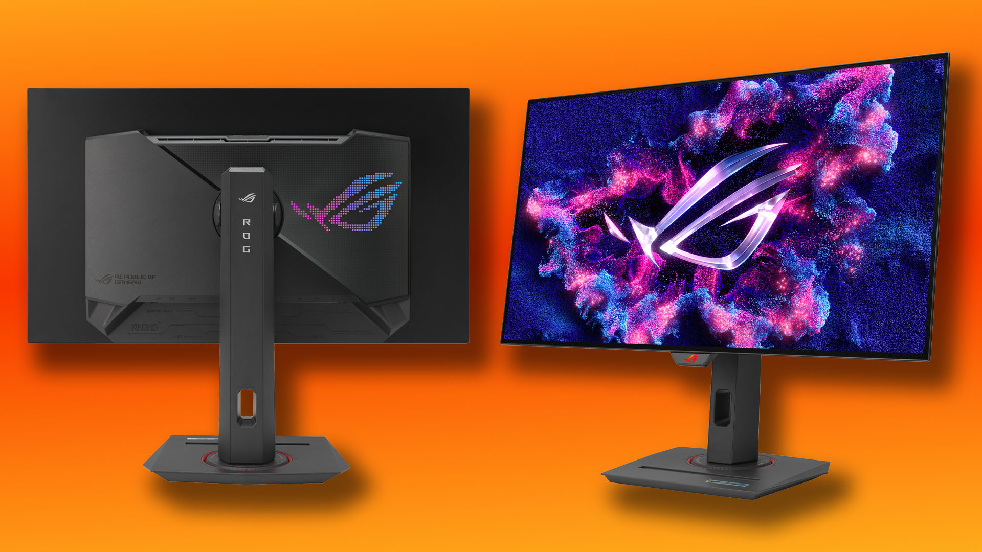 Moniteur de jeu Asus ROG Strix OLED XG27AQDMG à l'arrière et incliné par l'avant