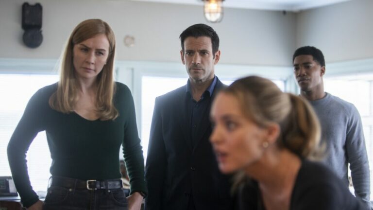 Eva-Jane Willis as Europol Agent Megan “Smitty” Garretson, Colin Donnell as Brian Lange, and Carter Redwood as Special Agent Andre Raines in the 