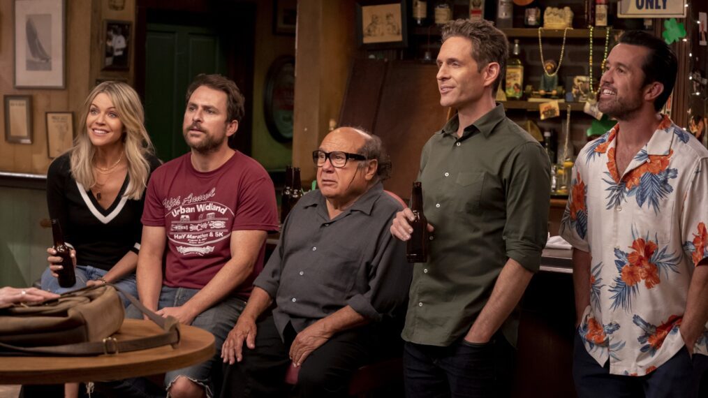 Kaitlin Olson as Dee, Charlie Day as Charlie, Danny DeVito as Frank, Glenn Howerton as Dennis, Rob McElhenney as Mac in 