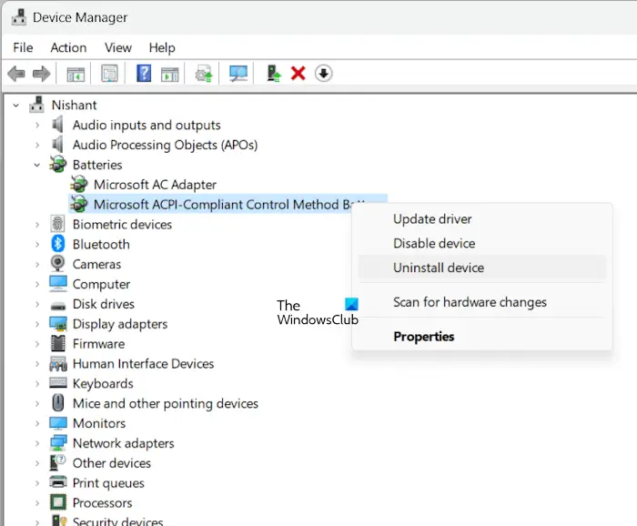 Désactiver l'activation du pilote Microsoft ACPI-Compliant