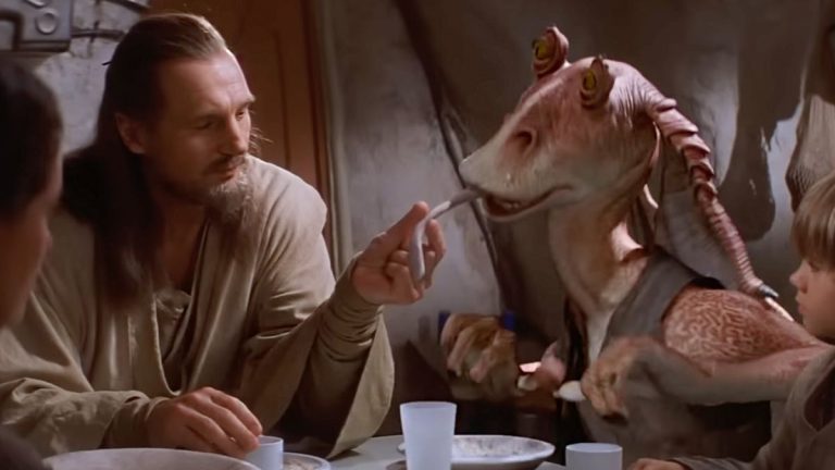 Jar Jar Binks being Jar Jar Binks, in Star Wars: Episode I: The Phantom Menace