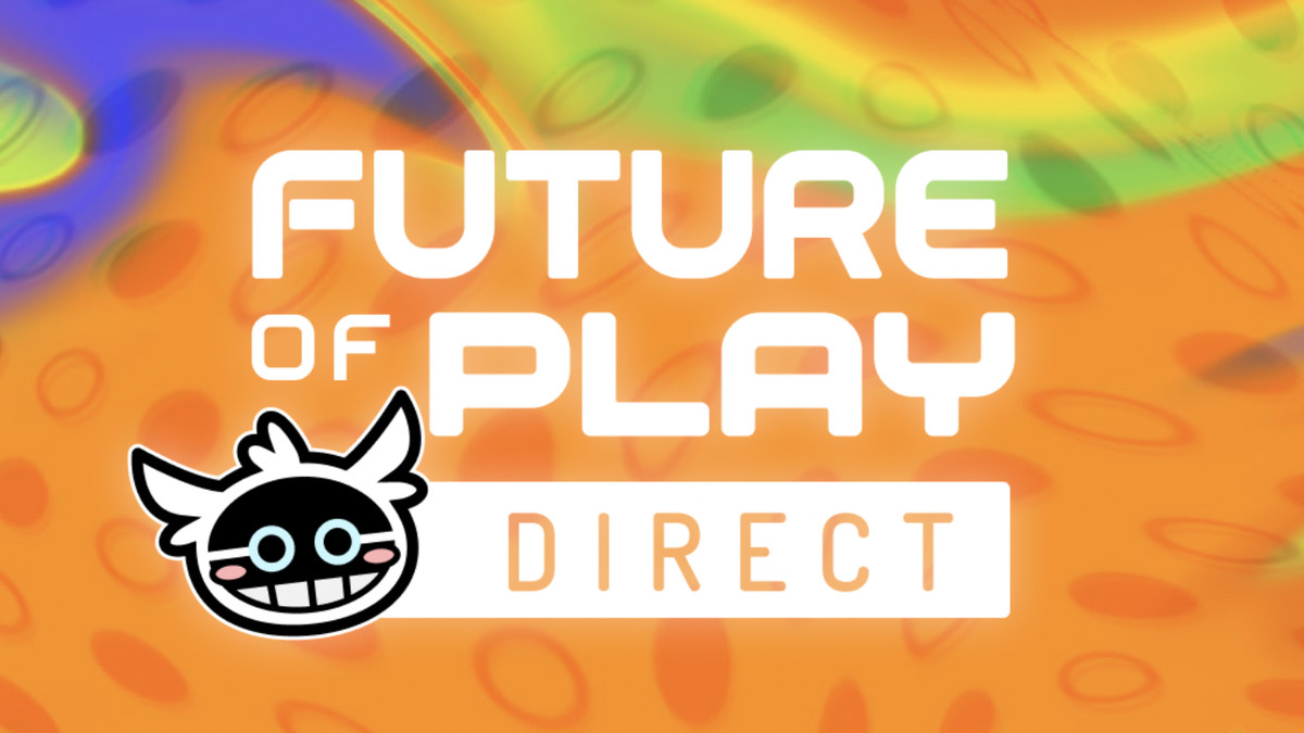 Le logo Future of Play Direct plane sur un fond orange dans les illustrations clés du Summer Game Fest 2024.