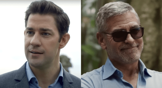 John Krasinski in Jack Ryan Series/George Clooney in Ticket to Paradise (side by side)