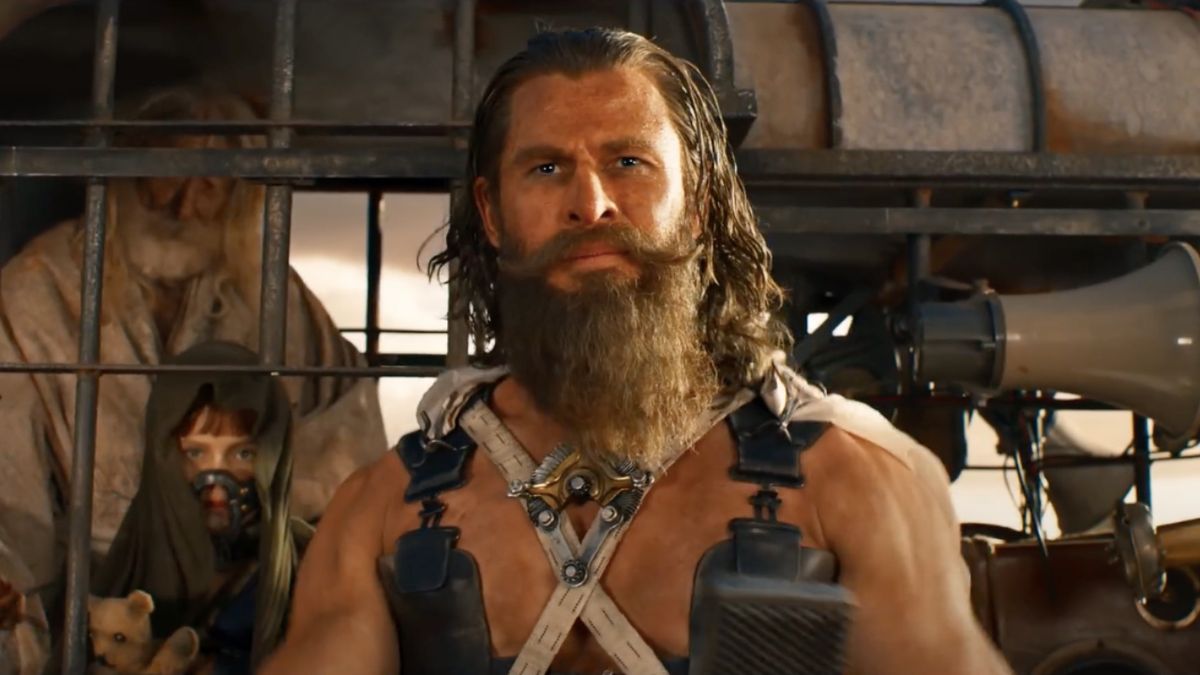 Chris Hemsworth wearing a prothetic nose for Furiosa