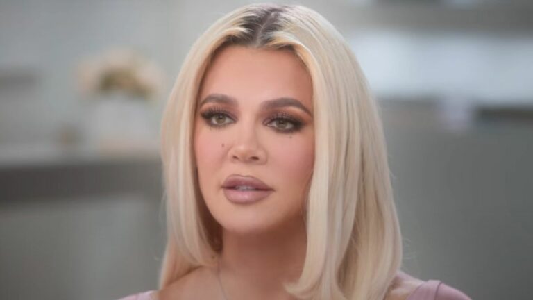 A closeup of Khloe Kardashian giving an interview in the preview for The Kardashians Season 5.