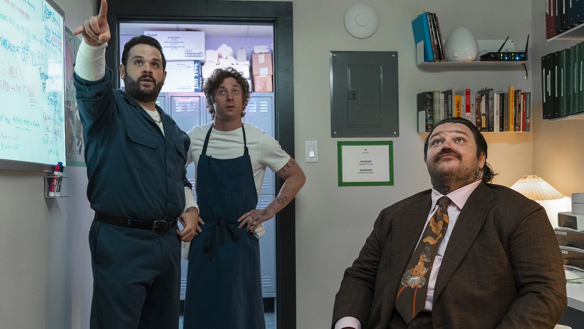 “THE BEAR” — SEASON 3 — (Airs Thursday, June 27th) Pictured: (l-r) Ricky Staffieri as Ted Fak, Jeremy Allen White as Carmen “Carly” Berzatto, Matty Matheson as Neil Fak.