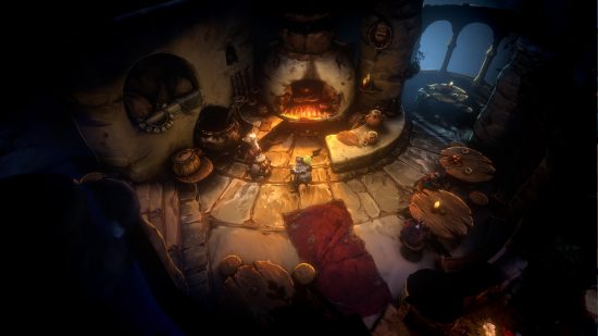 No Rest for the Wicked patch 1 - Le joueur se tient dans une cuisine avec un chef.