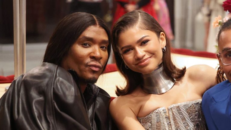 Zendaya and Law Roach smiling at the 2024 ESSENCE Black Women In Hollywood Awards Ceremony