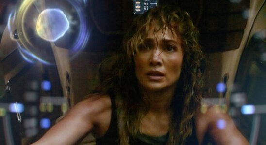 Jennifer Lopez looks scared in an image from Atlas.