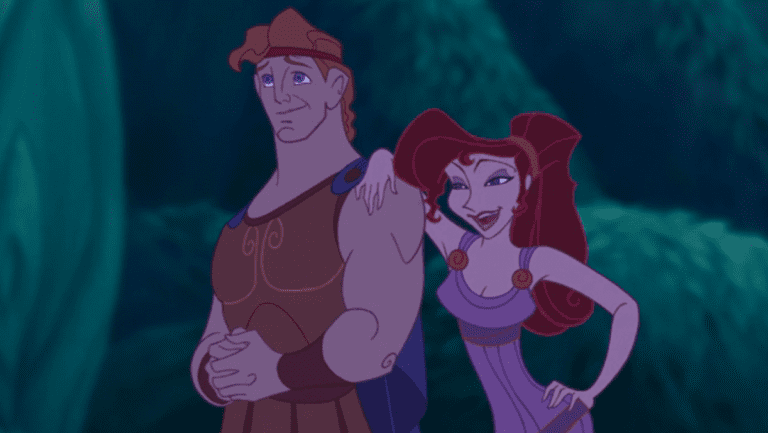 Meg with her arm on Hercules