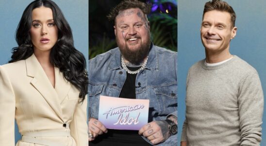 Side-by-side photos show press images of Katy Perry, Jelly Roll and Ryan Seacrest from American Idol.