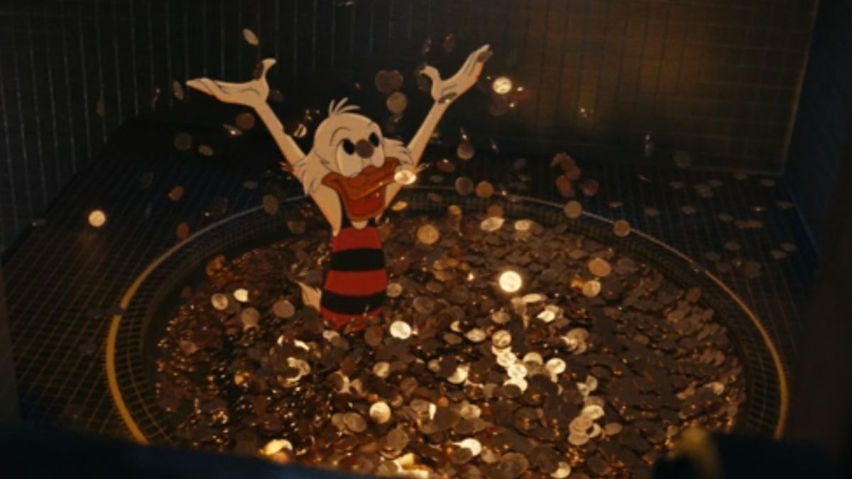 Scrooge McDuck in gold bath in Chip n Dale: Rescue Rangers