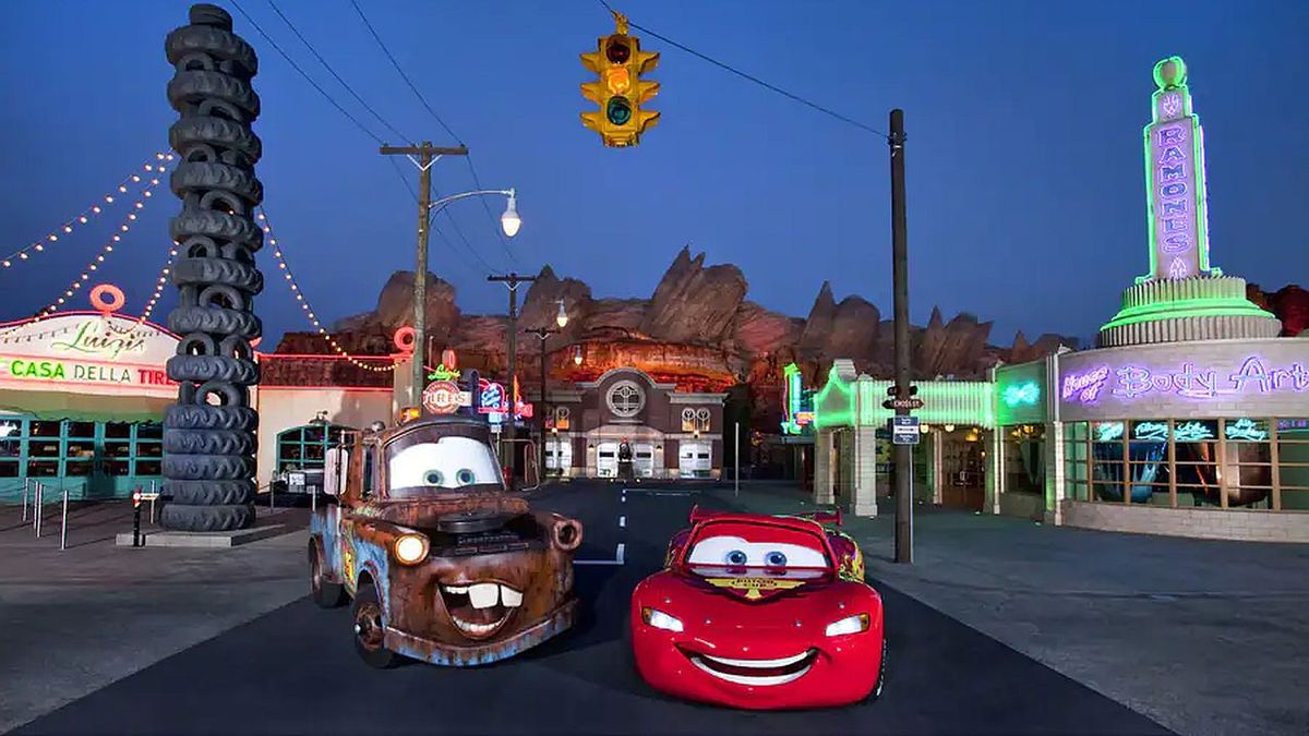 Lightning Mc Queen and Mater at Cars Land at Disney California Adventure