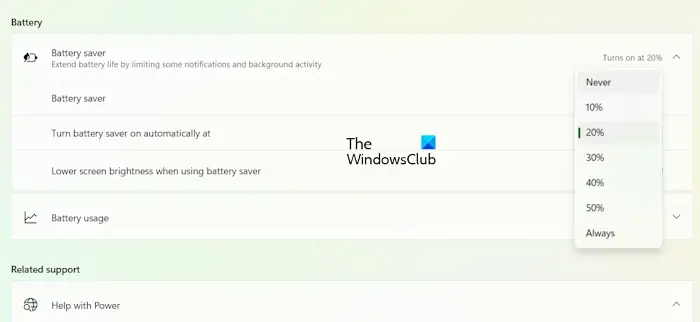 Désactiver l'économiseur de batterie