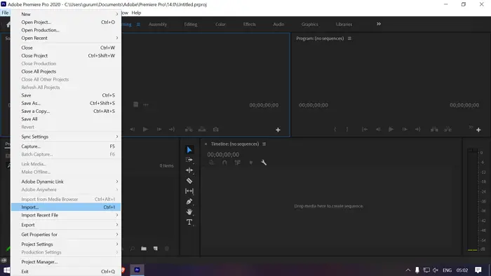 Importation d'un fichier vidéo dans Premiere Pro