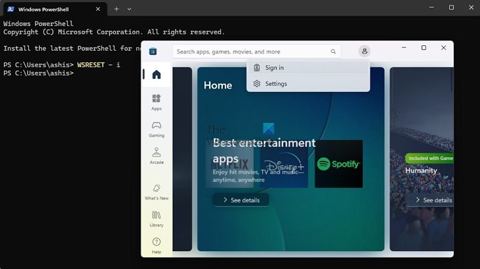 Réinitialiser le Microsoft Store via le terminal Windows