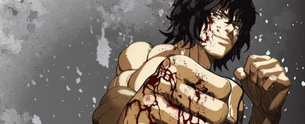 Kengan Ashura with bloody fist in NEtflix anime series poster