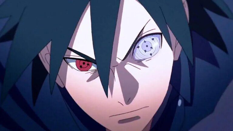 Sasuke using Sharingan and Rennigan in Boruto