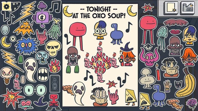 Une affiche pour un concert de groupe, avec de nombreux stickers disponibles pour la décorer, en Wax Heads