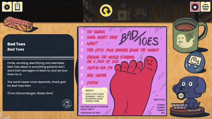 Le dos d'une pochette de disque pour le groupe Bad Toes in Wax Heads