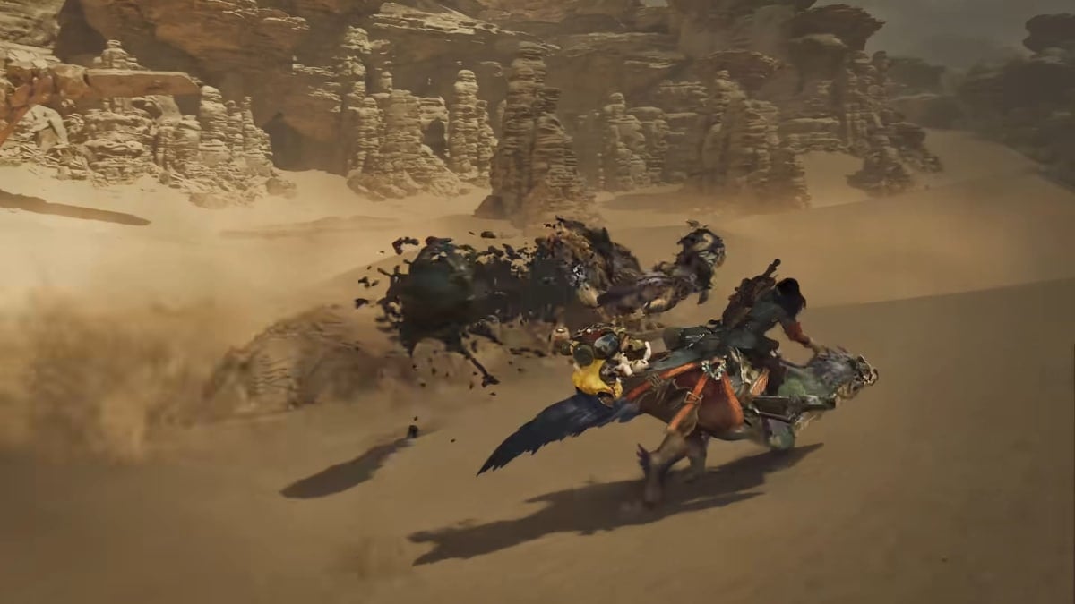 Le chasseur évite un coup de glop dans Monster Hunter Wilds