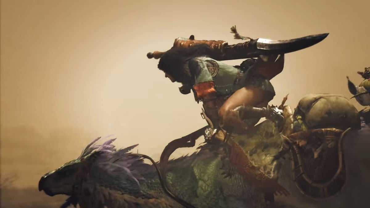 Le chasseur chevauche un Seikret dans Monster Hunter Wilds