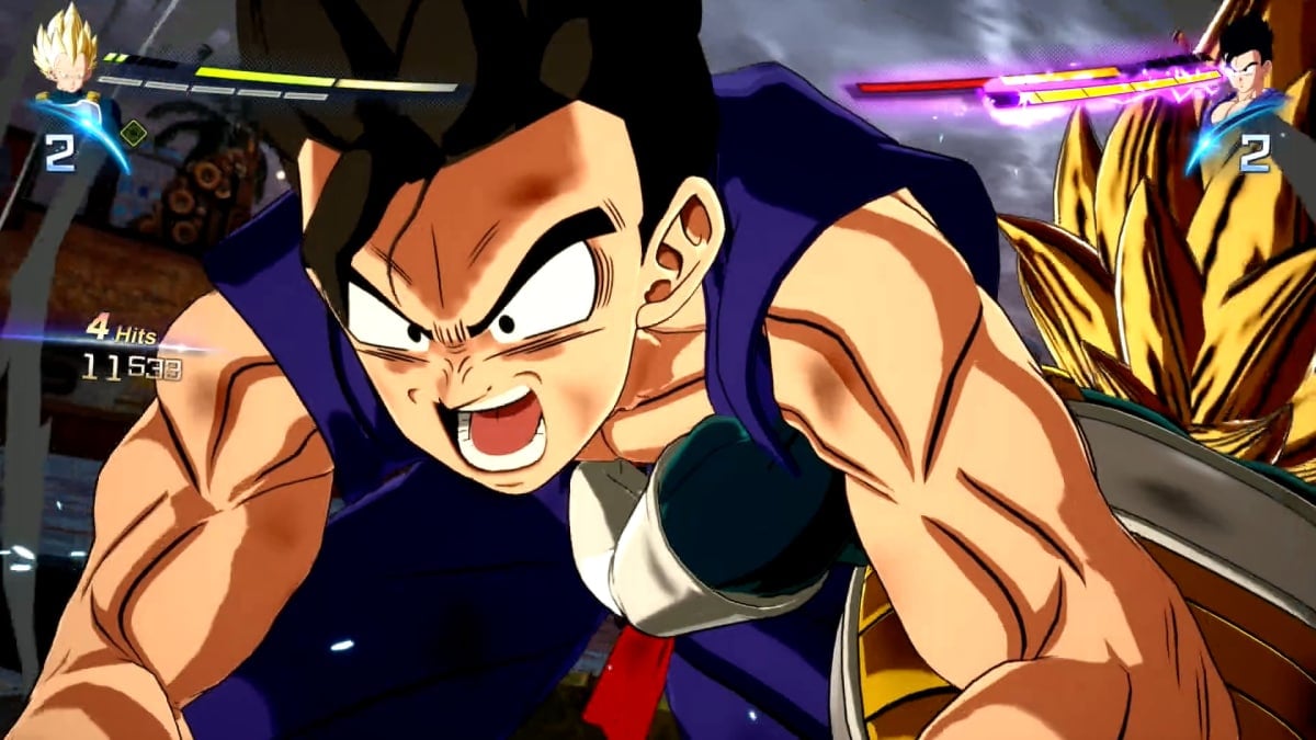 Vegeta frappe Gohan dans Dragon Ball : Sparking !  Zéro