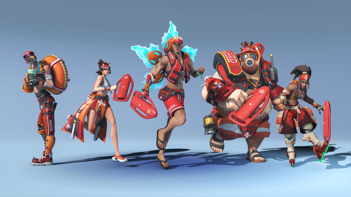 Skins de sauveteur pour Junkrat, Kiriko, Lifeweaver, Roadhog et Lucio