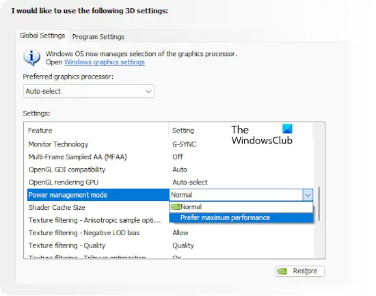 Changer le mode de gestion de l'alimentation dans NVIDIA