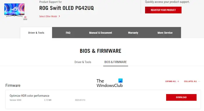 Télécharger le firmware du moniteur ASUS