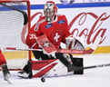 Le gardien de Londres Connor Hughes effectue un arrêt alors qu'il joue pour la Suisse lors d'un match contre la République tchèque le 11 février 2024. (Getty Images)