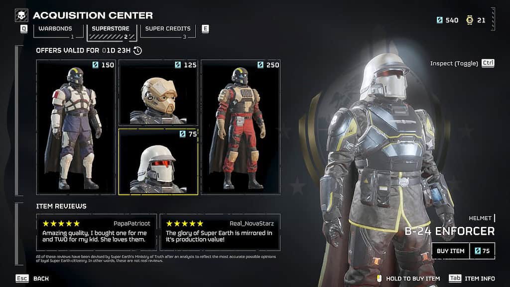 Helldivers 2 Casques et armures en Superstore