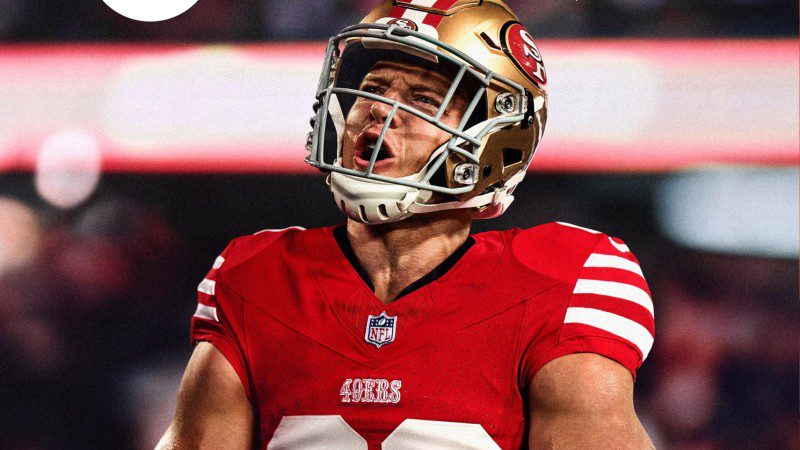 Christian McCaffrey des 49ers de San Francisco grâce à la couverture de Madden NFL 25
