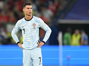 Le Portugais Cristiano Ronaldo réagit après avoir perdu le match de football du groupe F de l'UEFA Euro 2024 entre la Géorgie et le Portugal.