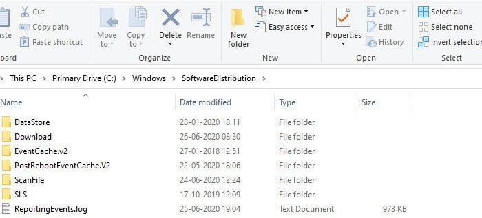 Effacer le dossier de distribution de logiciels Windows