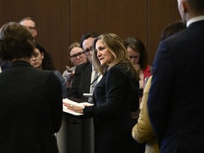 La vice-première ministre et ministre des Finances, Chrystia Freeland, parle des changements apportés au taux d'inclusion de l'impôt sur les gains en capital, lors d'une conférence de presse sur la Colline du Parlement à Ottawa, le lundi 10 juin 2024.