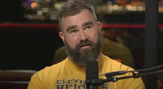 A screenshot of Jason Kelce on his podcast New Heights.