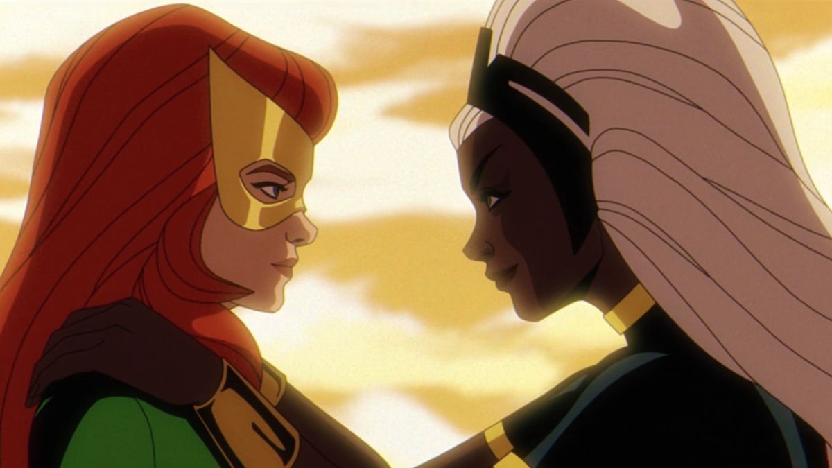 Jean Grey and Storm embracing one another in X-Men 