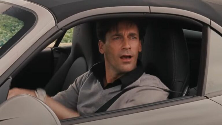 Jon Hamm driving a car in Bridesmaids.