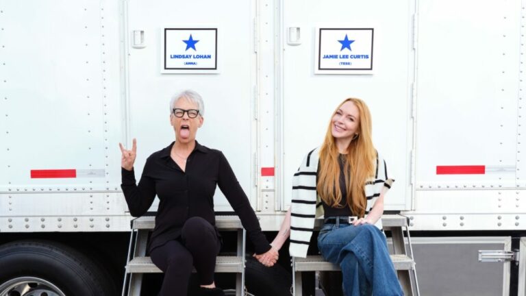 Jamie Lee Curtis and Lindsay Lohan on the set of the sequel to 