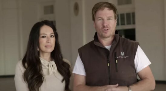 Chip and Joanna Gaines speaking to the camera during renovations for Fixer Upper: The Hotel