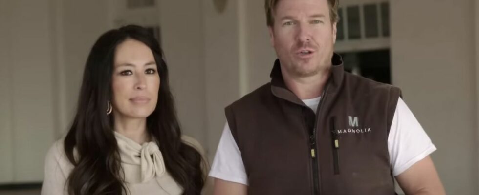 Chip and Joanna Gaines speaking to the camera during renovations for Fixer Upper: The Hotel