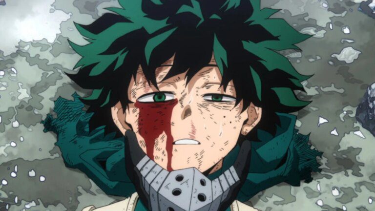 Deku injured on the battlefield in My Hero Academia Season 6