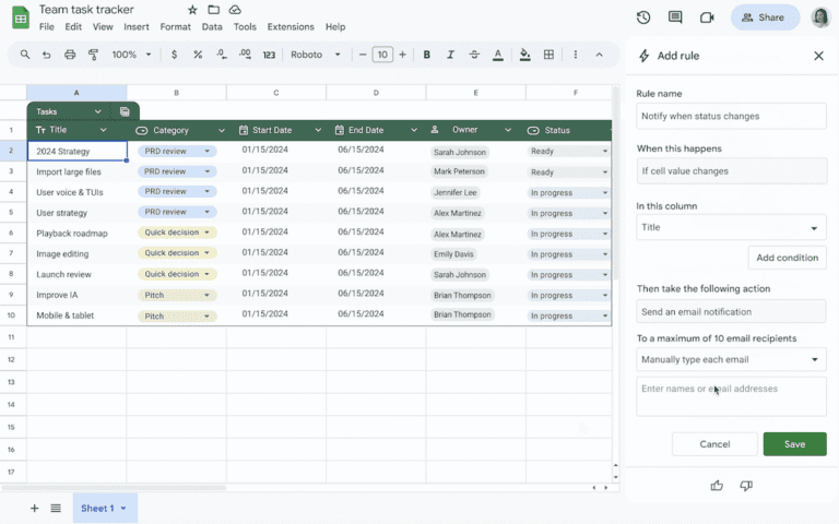 Le nouvel outil de Google Sheets vous permet de définir des règles spécifiques pour les notifications.