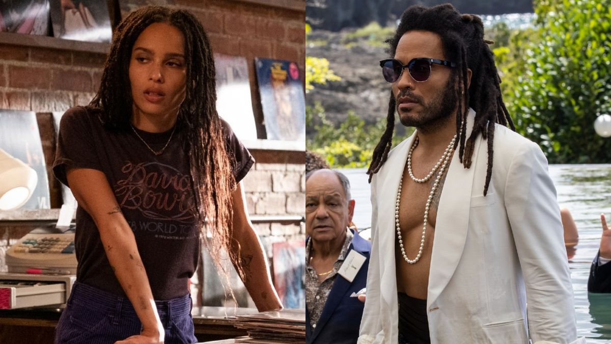 From left to right press image of Zoe Kravitz in High Fidelity and Lenny Kravitz in Shotgun Wedding.