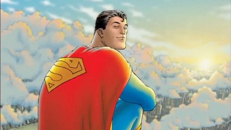 Superman sitting on a cloud