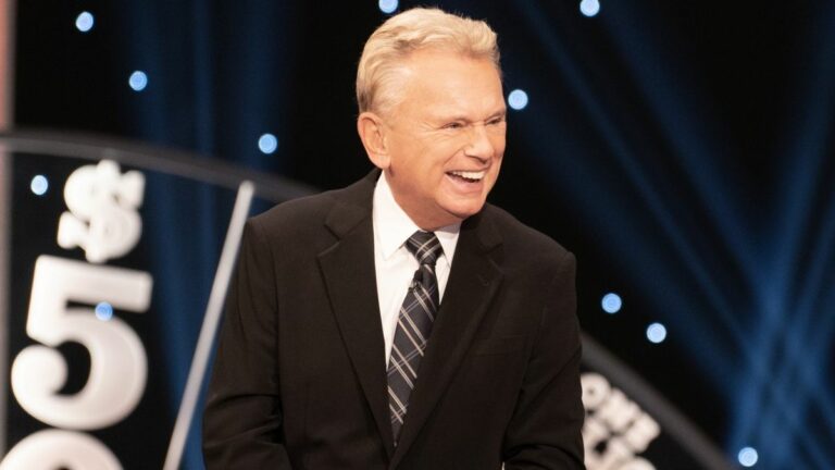 Pat Sajak laughs as he hosts Celebrity Wheel of Fortune.