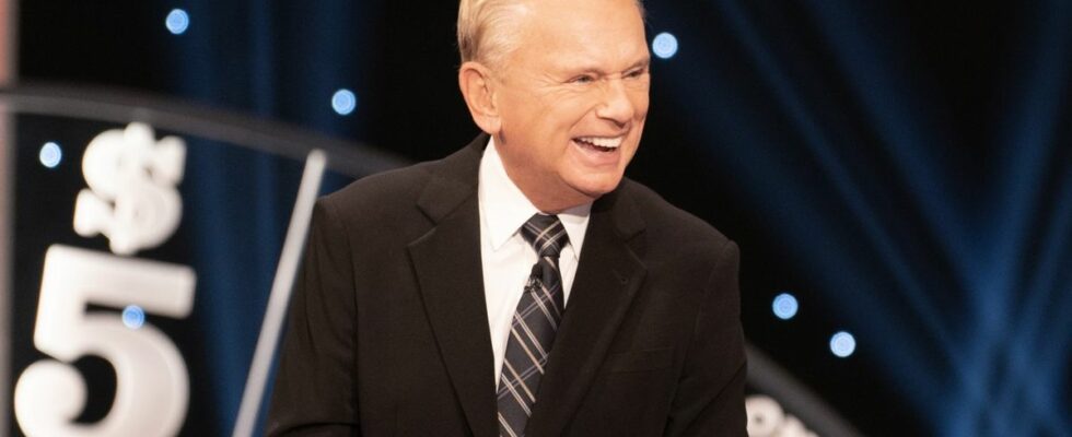 Pat Sajak laughs as he hosts Celebrity Wheel of Fortune.